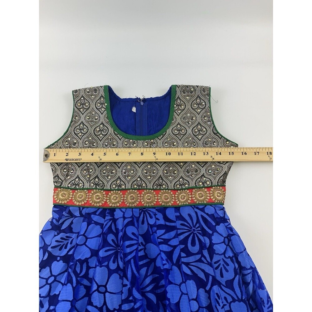 Special Occasion Dress Girls Brocade Blue Floral Beaded Fit Flare 34 Youth Large - Picture 10 of 12